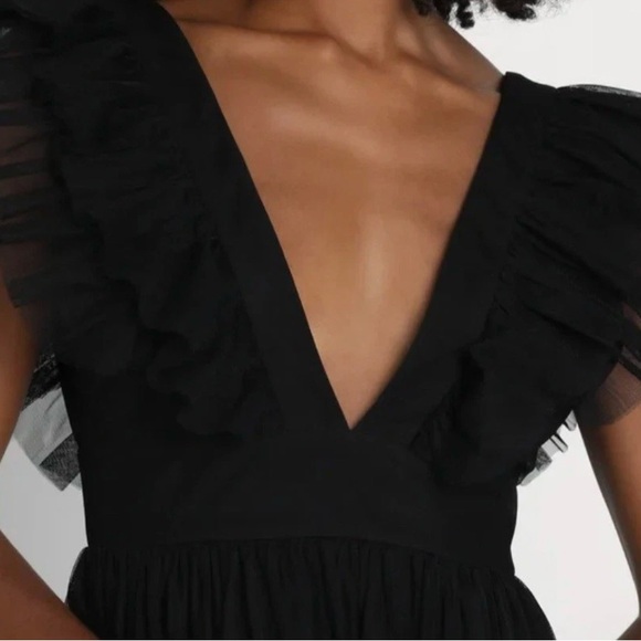 Lulu's Black Ruffle Maxi Dress Medium - Picture 2 of 5